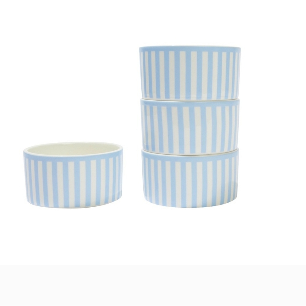 Round House Sicily Blue and White Striped set of 4 dip bowls NEW